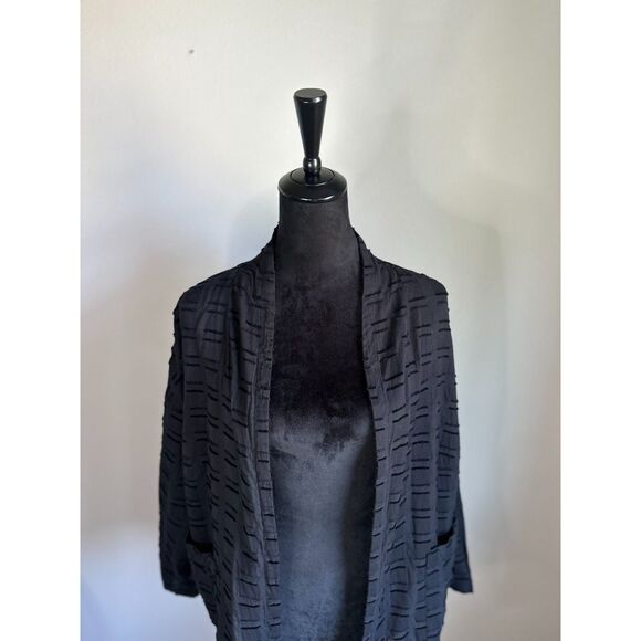EILEEN FISHER WOMAN Black Organic Cotton Shadow Square Kimono Jacket Size 2XL - Picture 5 of 11